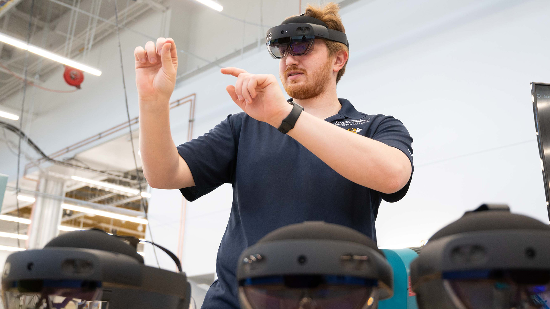 Student using an augmented reality headset.
